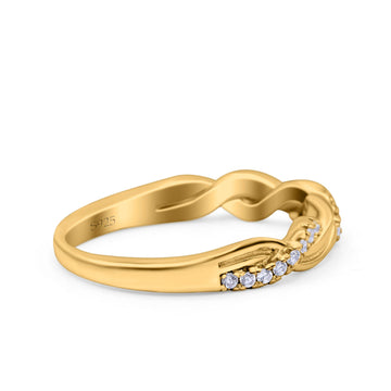 Half Eternity Rope Ring Wedding Band Round Pave Yellow Tone, Simulated CZ 925 Sterling Silver (4mm)